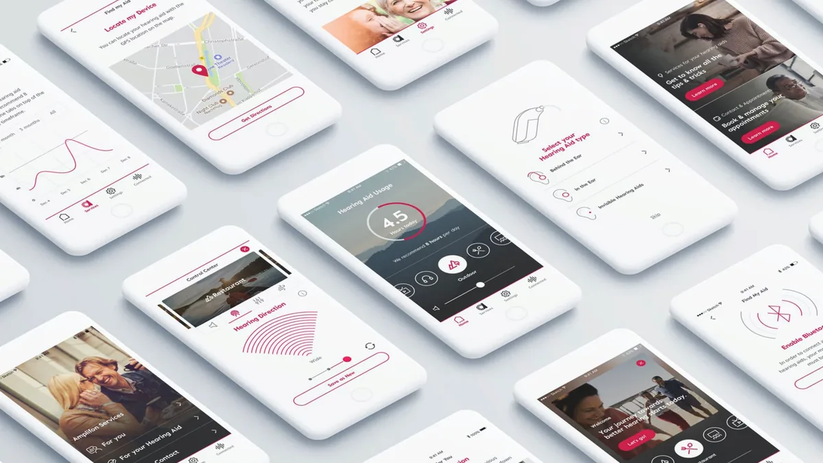 Amplifon hearing-aid app screens
